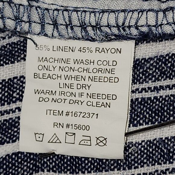 Briggs Womens Striped Pants Linen Blend Elastic Waist‎ Baggy Pull On Wide Leg  M - Picture 6 of 13